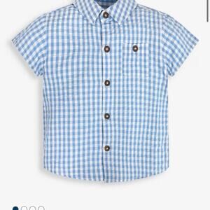 Jojo Maman Bebe Light Blue Short Sleeve Gingham Shirt - Size 3-6 months